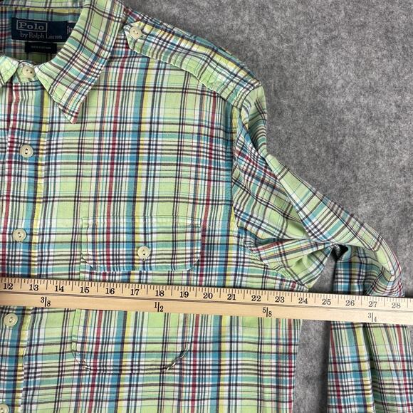 Vintage Polo Ralph Lauren Shirt Mens XL Green Plaid Epaulet Button Up Safari - Picture 7 of 13